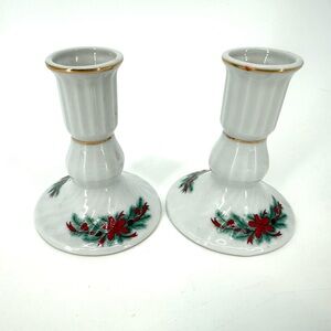 Festive White and Red Holiday Candle Holders